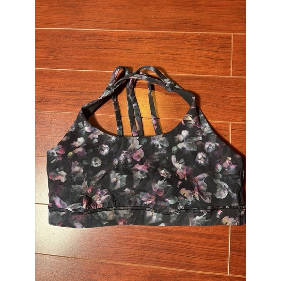 Lululemon ENERGY BRA Size 10 Black Floral Print No Pads - Picture 3 of 6